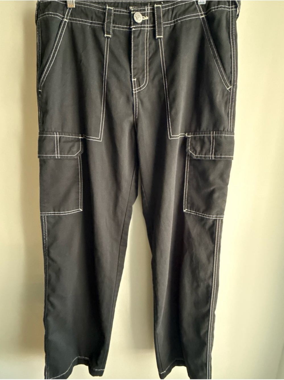 True Religion Black Cargo Pants with White Contrast Stitching